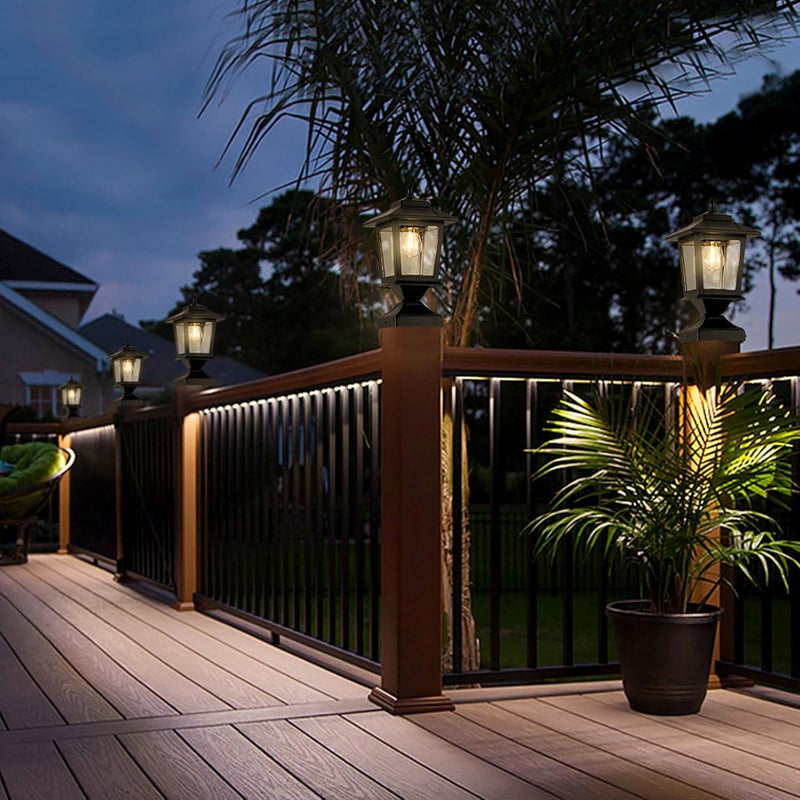 Derynome Solar Post Cap Lights,Waterproof Outdoor Light for 4x4 Wooden Posts, Solar Lights with Glass Shade for Deck Fence Patio Post Decor,Matte Black (2 Pack) - Image 2